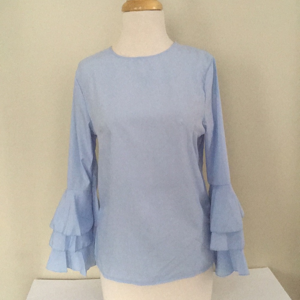 Blue top ruffled bell sleeves - Picture 3 of 5